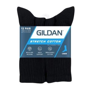 🍒♡Gildan Black Stretch Cotton Crew Socks - 12 Pack